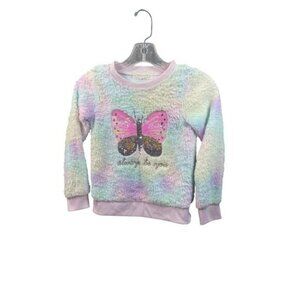 Girls Pastel Rainbow Sherpa Pullover With Sequined Butterfly Design size‎ 7